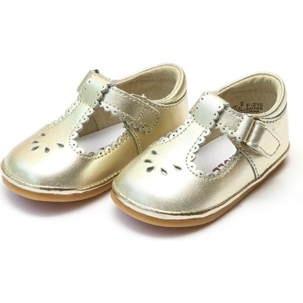 Angel Baby Dottie Scalloped T Strap Metallic Mary Jane Shoes Girls Sz 4